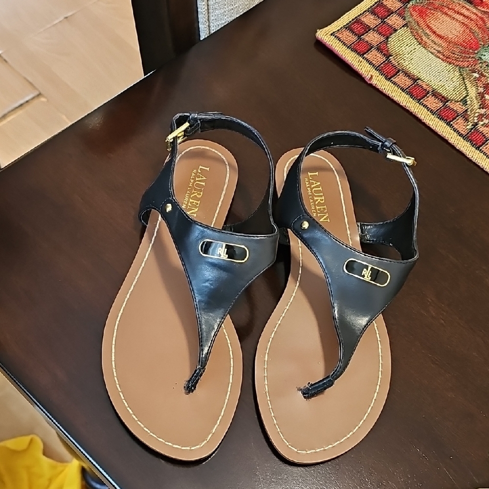 Ralph Lauren Black Sandals with T-Strap 8